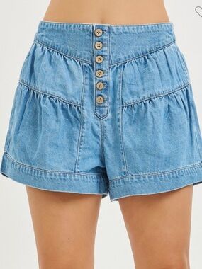 NWT High-Rise Light Wash Denim Button-Front Shorts Slouchy XL